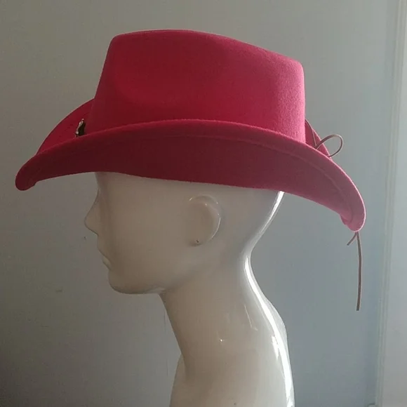 New Pink Unisex Western Cowboy Outback Boho Hat with Steer Head Tie Band - Picture 3 of 13